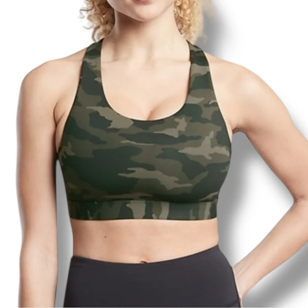 ATHLETA Ultimate Printed Bra D & DD+ | Plus 1X | Olive Camo